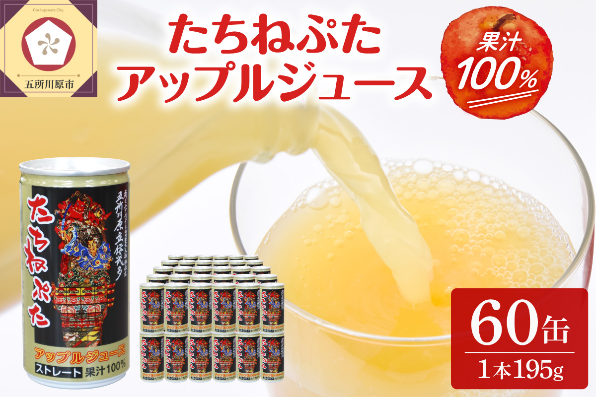 青森りんごジュース ストレート100％果汁 2箱 (１箱30本入) たちねぷた缶【立佞武多】缶りんごジュース 青森県 五所川原市