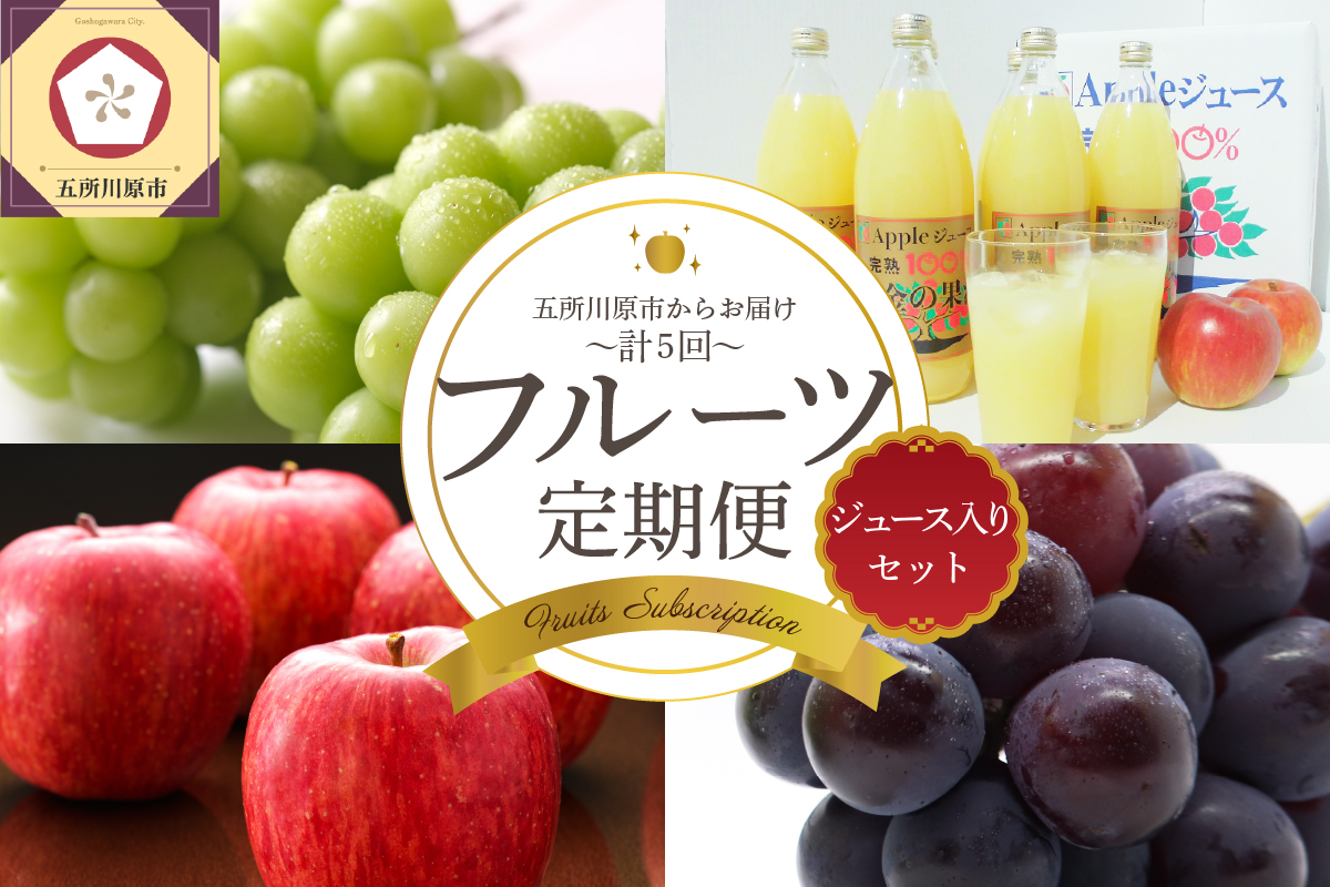 【7月発送開始】フルーツ定期便 5回 りんごジュース入り【訳あり】メロン ぶどう マスカット りんご