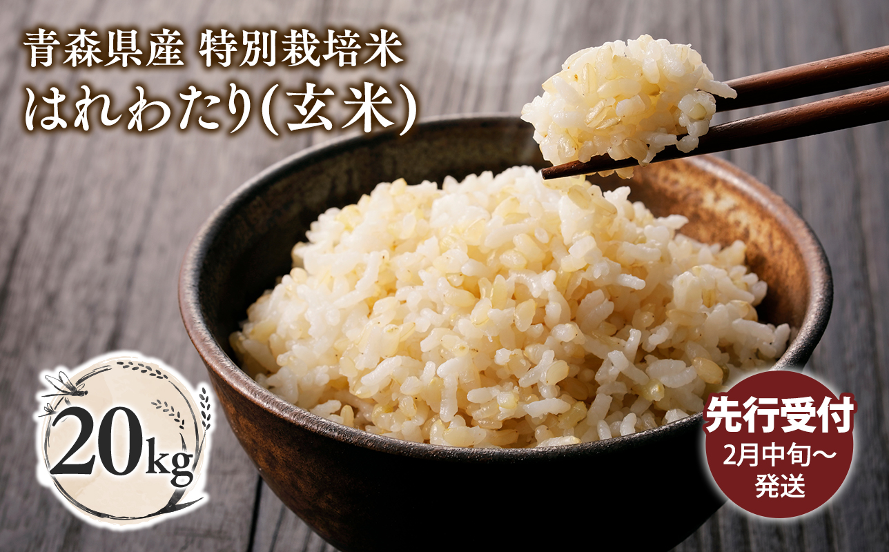 ≪令和8年産 先行予約≫2月中旬よりお届け! 　特別栽培米 はれわたり玄米20kg【青森県 平川市】先行予約 米 お米 玄米 青森県産 産地直送 おにぎり 朝ご飯 冷めてもおいしい ご飯  コメ こめ 白米 ごはん ブランド米 特A 特A米 お取り寄せ グルメ