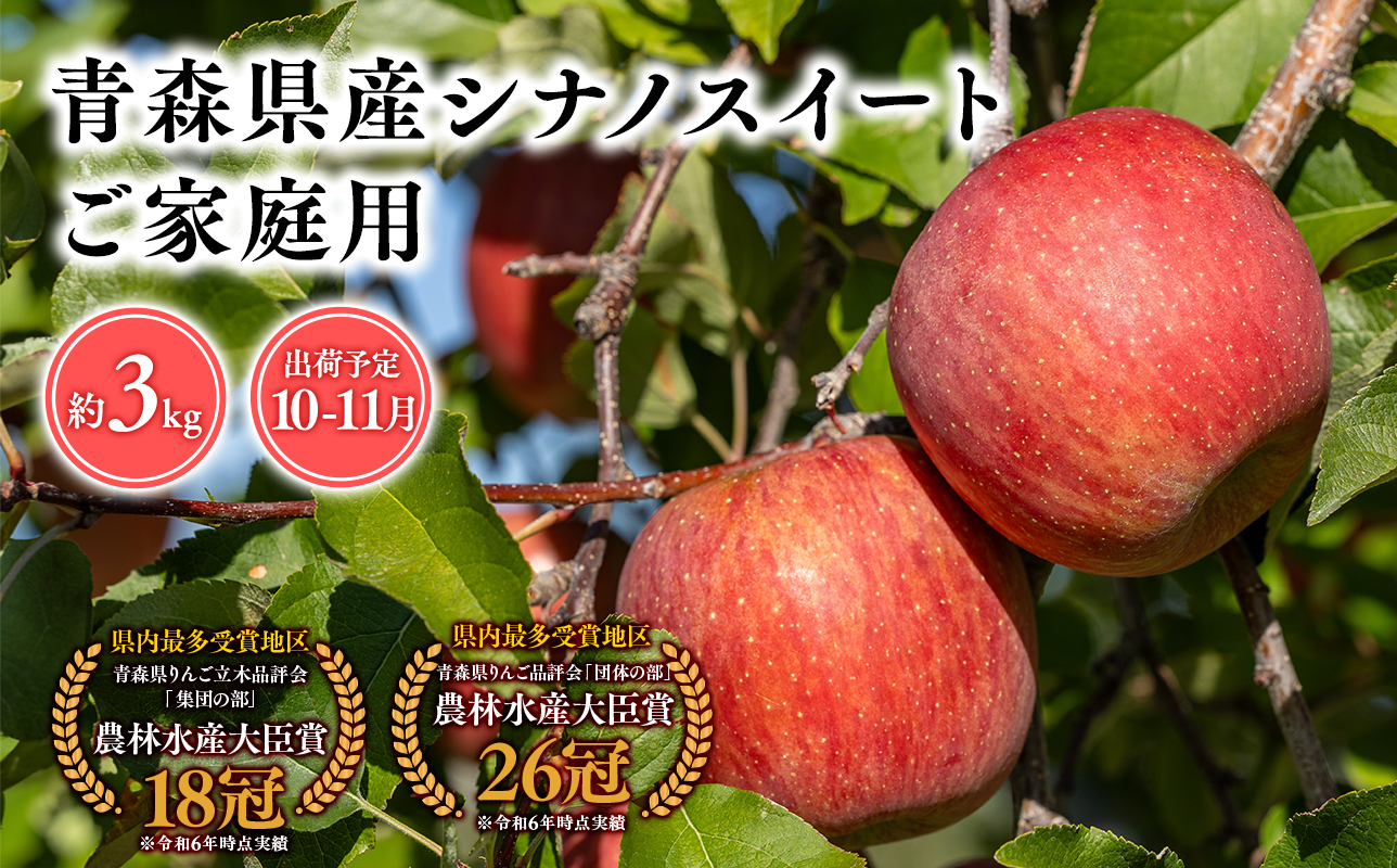 2025年産１０月・１１月発送　【訳あり】家庭用シナノスイート3ｋｇ　【そと川りんご園・１０月・１１月・青森県産・平川市・りんご・シナノスイート・3ｋｇ・訳あり・家庭用】