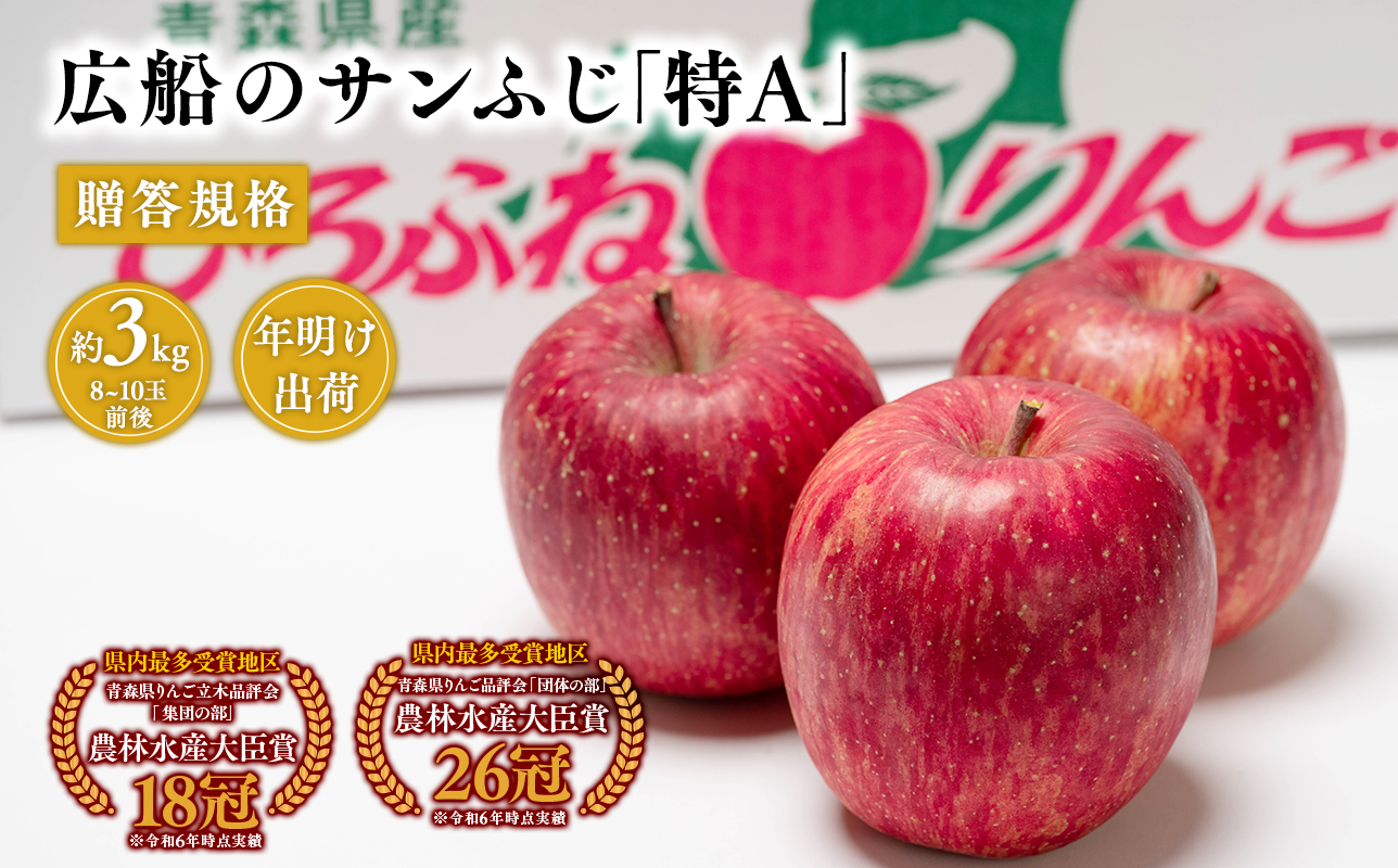 年明け 贈答規格 広船のサンふじ 約3kg「特A」年内 贈答規格 広船のサンふじ 約3kg「特A」[広船アップルクラブ・平川市広船産・青森りんご・1月・2月]
