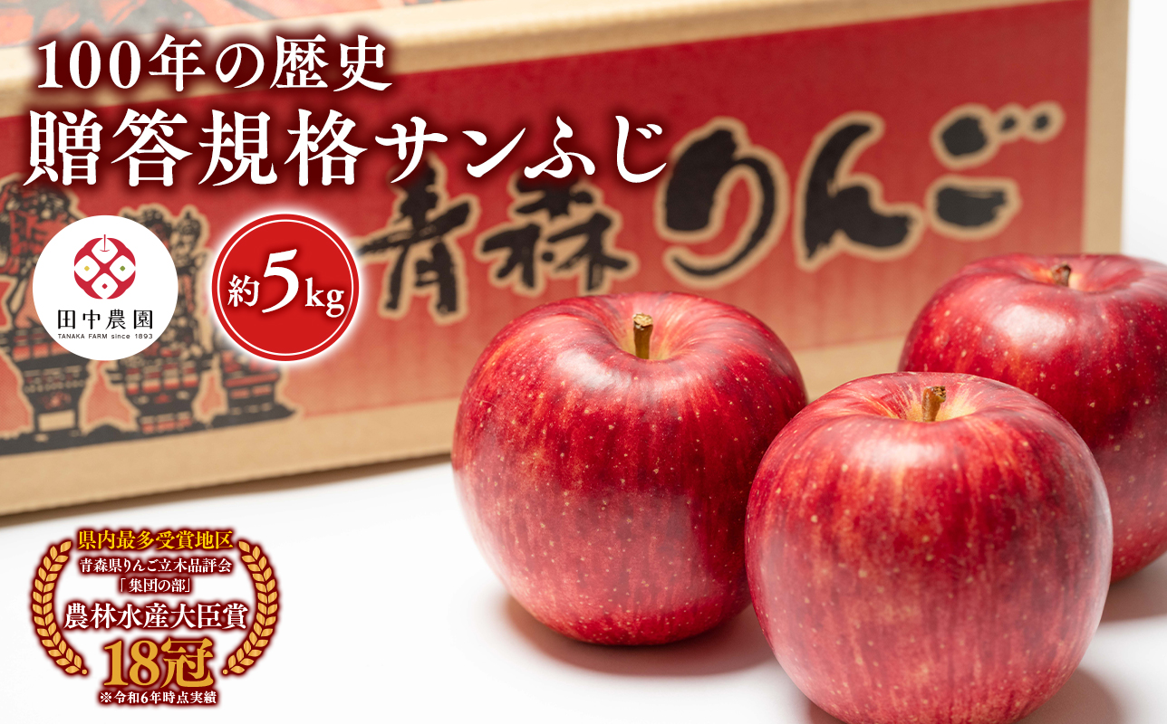 12月 100年の歴史 贈答規格サンふじ 約5kg【田中農園・青森県平川市産・青森りんご】