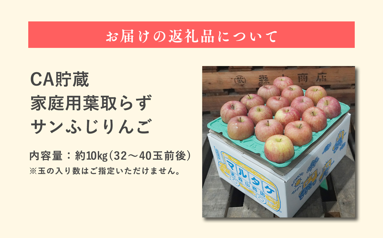 4月CA貯蔵 家庭用 葉とらずサンふじ 約10kg 訳あり 家庭用【青森県 平川市 森山商店 】