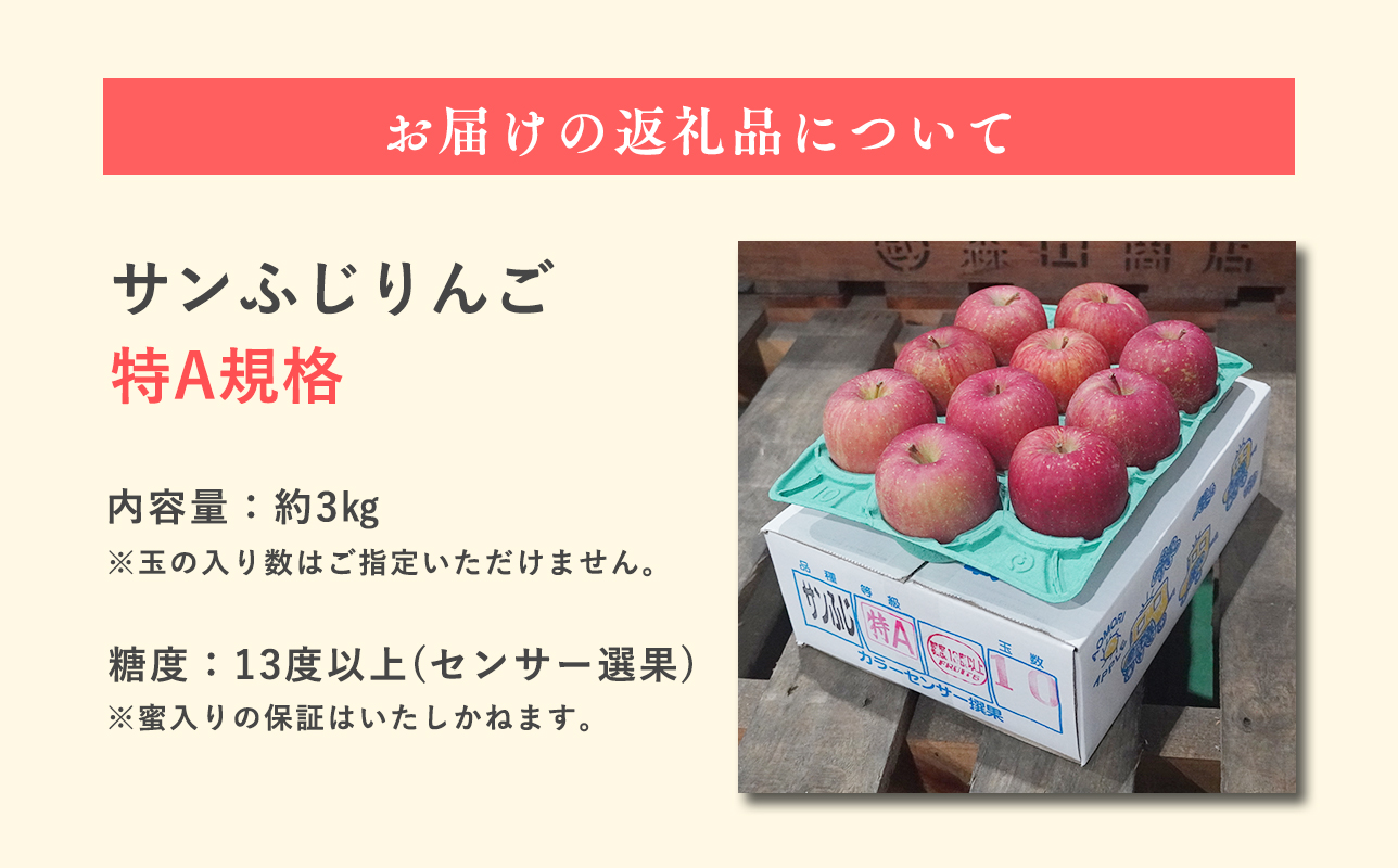 12月 サンふじ約3kg 糖度13度以上 【平川市・森山商店】
