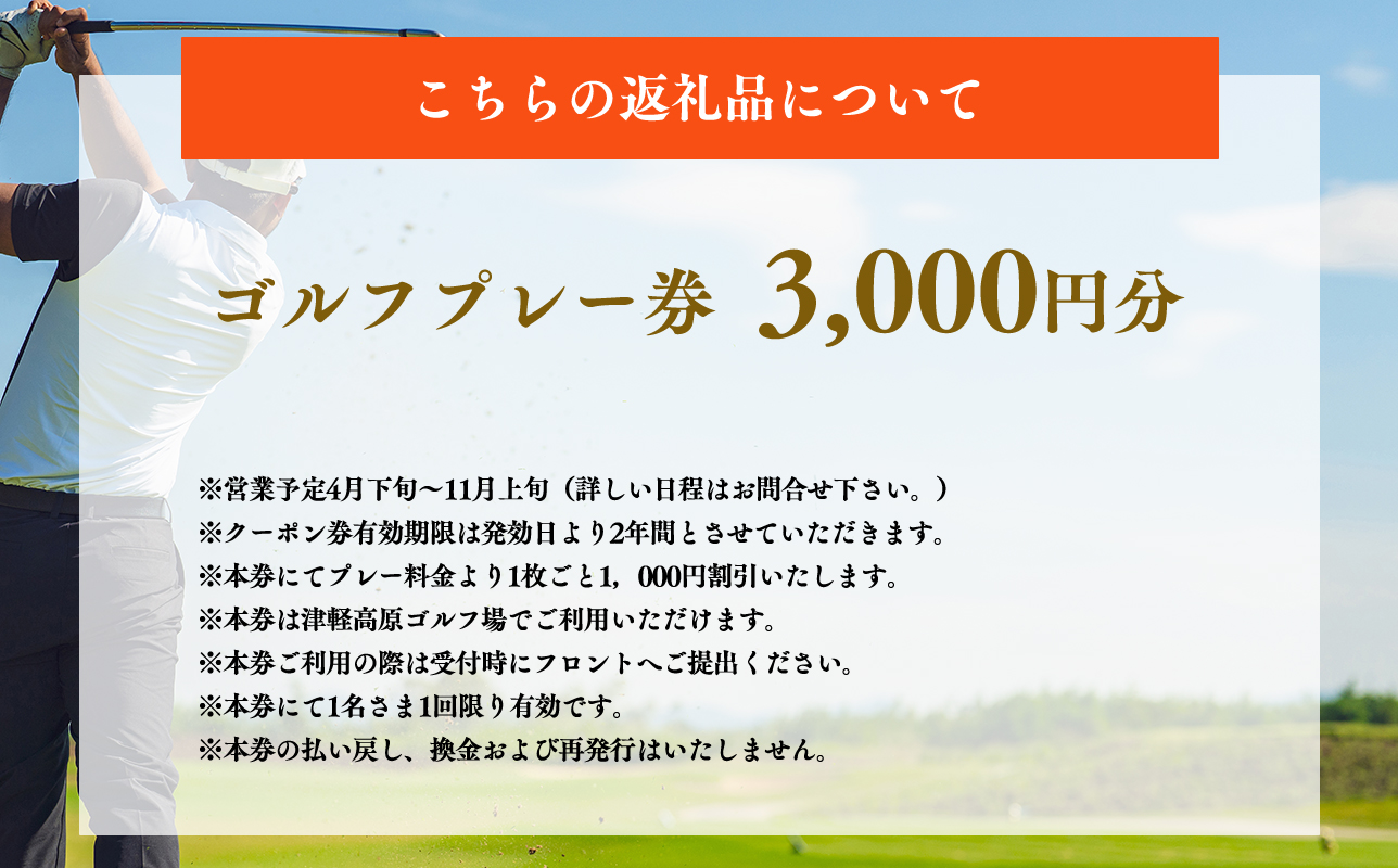 びわの平ゴルフ倶楽部利用券3，000円