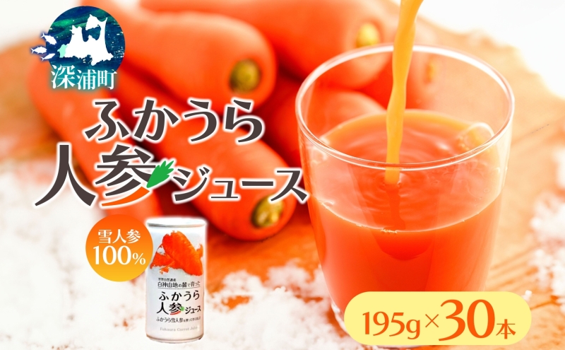 ふかうら 人参 ジュース 195g 30本 雪人参 にんじん ニンジン 飲み物 飲料 ドリンク 野菜ジュース 贈り物 ギフト 缶ジュース 野菜 果汁 やさい やさいジュース お取り寄せ 送料無料 常温 つがるにしきた農業協同組合 青森県 深浦町