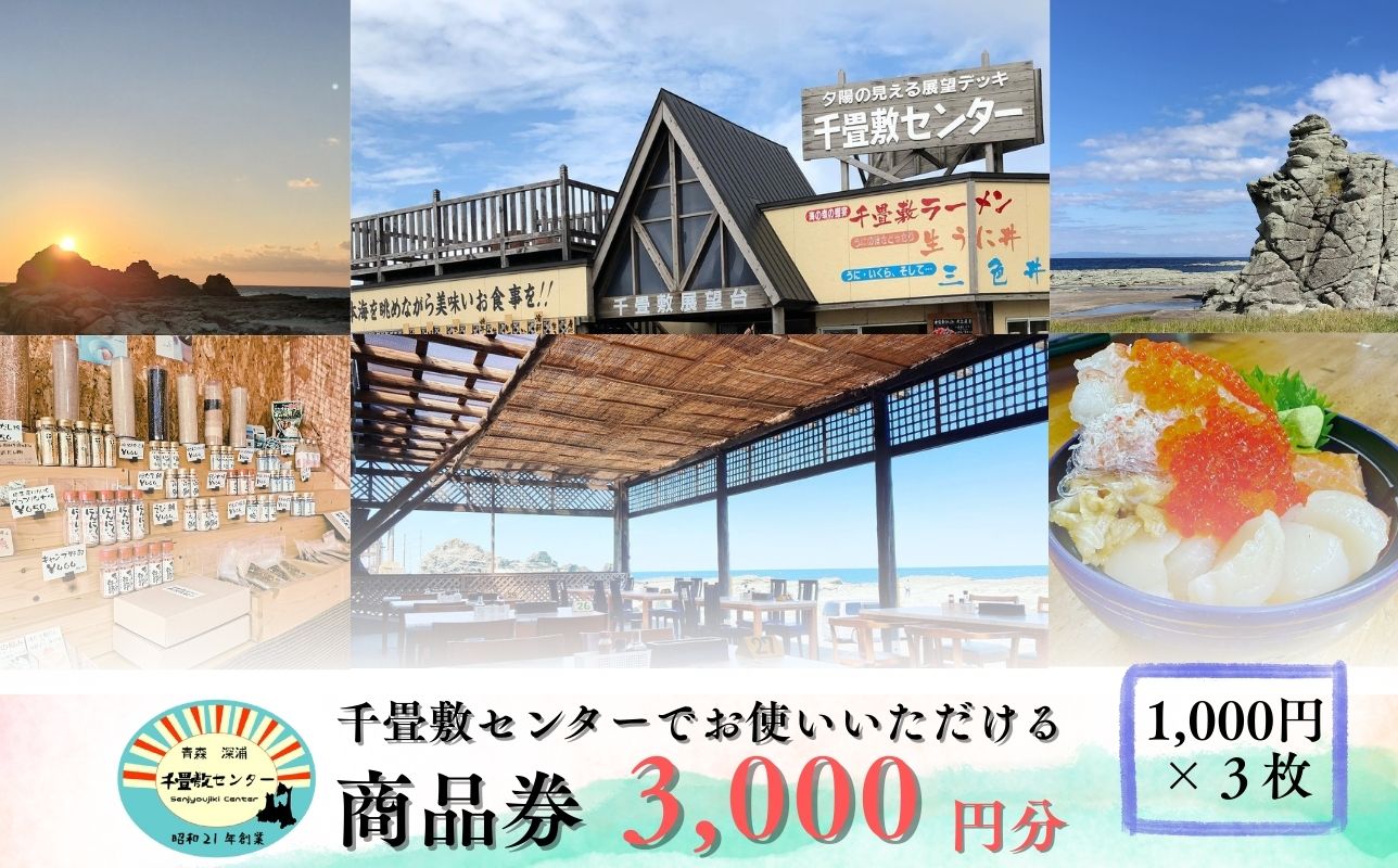 青森県深浦町 千畳敷センターで使える利用券 3,000円分