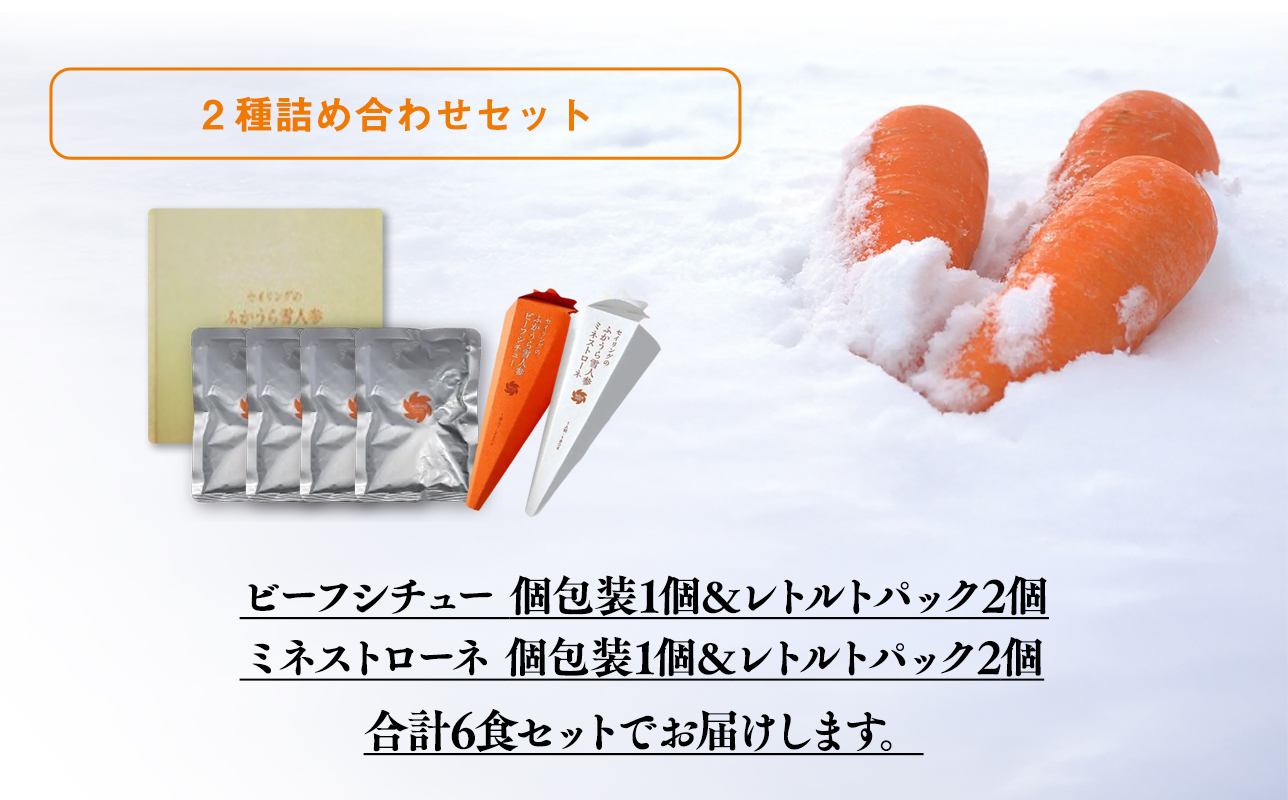 雪人参ビーフシチュー 雪人参ミネストローネ レトルトパック 各3個 