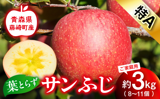 【先行予約】皮ごとバリッ！葉とらず サンふじ 特Aご家庭用 約3kg（8〜11個）りんご リンゴ 林檎  F41-0020