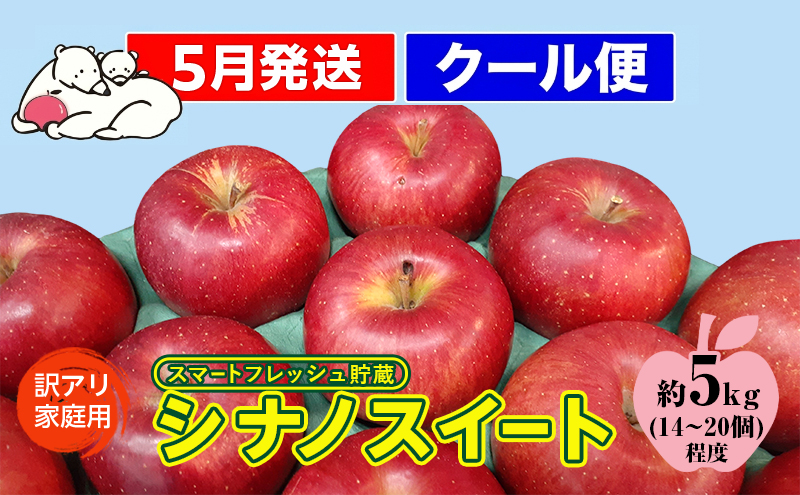 【5月発送クール便】 白熊 訳アリ家庭用シナノスイート 約5kg スマートフレッシュ 糖度13度【青森りんご 果物 フルーツ 果物類 デザート 食後 おやつ 青森のりんご 】