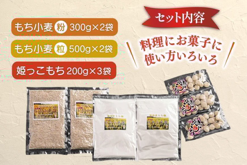 もち小麦 詰め合わせ セット もち姫(粒) 300g 2袋 もち姫(粉) 500g 2袋 姫っこもち 200g 3袋 [アグリの里おいらせ 青森県 おいらせ町 oi02ayo590008] 小麦 もち 餅 モチ もち麦