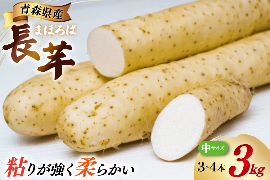 長芋 まほろば長芋 中サイズ 3〜4本 セット 約 3kg [柏崎青果 青森県 おいらせ町 oi02ayo620004] ながいも 長いも 3キロ とろろ