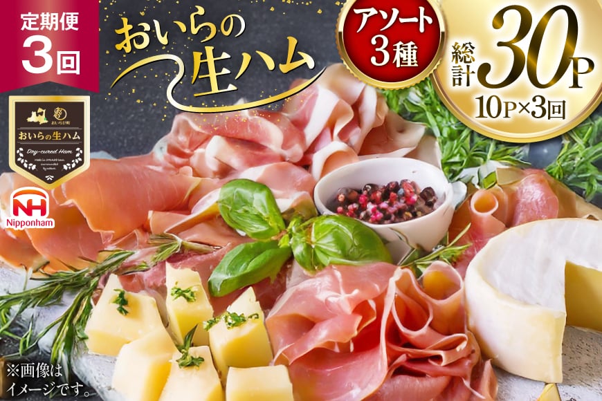 生ハム 3回 定期便 おいらの生ハム アソート セット 計30p [日本ハムマーケティング 青森県 おいらせ町 oi02ayo820004] 詰め合わせ 肩ロース オリーブオイル ハム 日本ハム 日ハム 小分け サラダ おつまみ