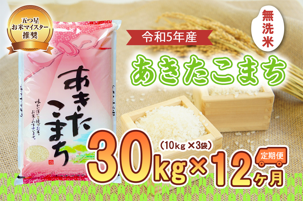 【12か月定期便】盛岡市産あきたこまち【無洗米】30kg×12か月