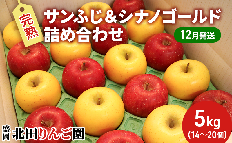 先行予約【12月発送】盛岡北田りんご園 完熟サンふじ＆シナノゴールド詰め合わせ 約5kg（14～20玉）