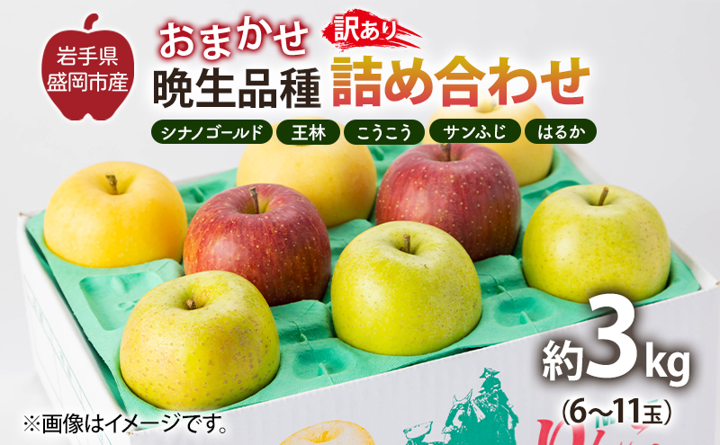 盛岡から「農で人をつなぐ」藤与果樹園：《訳アリ》おまかせ晩生品種詰め合わせ（シナノゴールド、王林、こうこう、サンふじ、はるか、金星、ぐんま名月、シナノスイート等から２種以上）3kg 訳アリ 不揃い 傷 規格外 フルーツ 果物 旬のフルーツ 旬の果物 旬 冬 岩手 盛岡 産地直送 玉数指定不可 詰め合わせ 岩手 盛岡