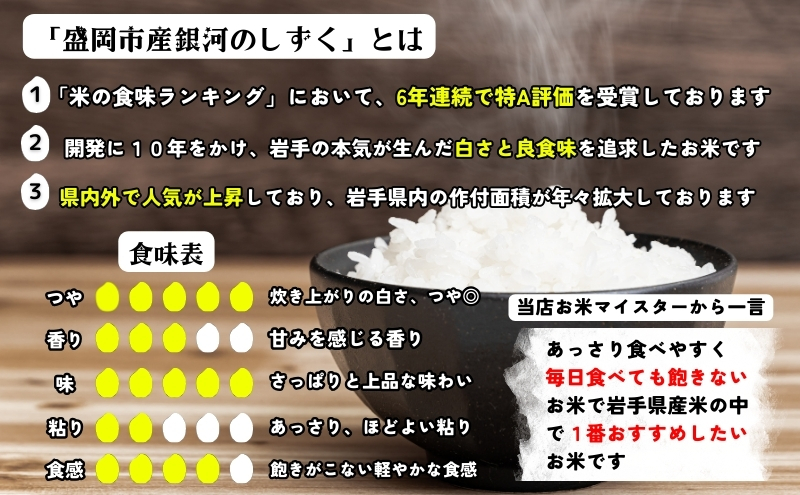 ★新鮮！発送日精米★『定期便6ヵ月』銀河のしずく《特A 6年連続獲得中!》＆ひとめぼれ食べ比べセット 5kg×2 令和6年産 盛岡市産 ◆1等米のみを使用したお米マイスター監修の米◆