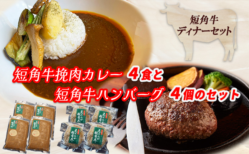 肉専門レストラン「パイオニアファーム」　短角牛焼き上げハンバーグ4個と短角牛挽肉カレー4食セット