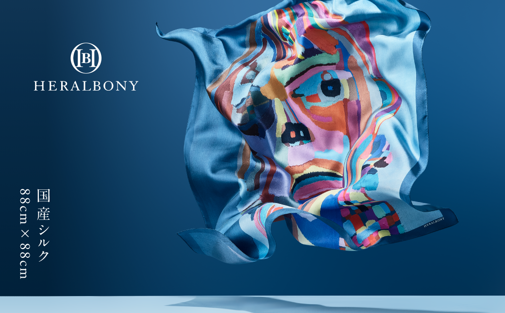 ヘラルボニー シルクスカーフ Keisuke Mori 「青春のバラード」 スカーフ ファッション シルク ギフト 大判 日本製 HERALBONY 岩手県 盛岡市