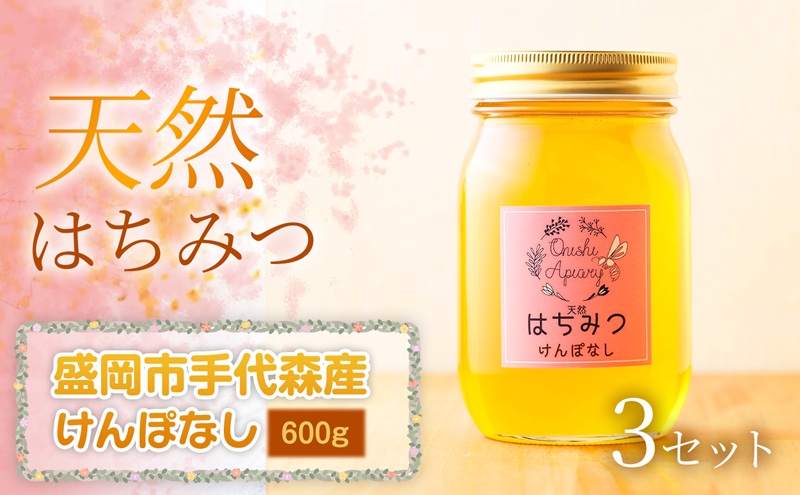 【四季の花が香る】 岩手県産天然はちみつけんぽなし（盛岡市手代森産）600g×3セット　岩手 盛岡市 国産 蜂蜜 無添加 無加工 季節の蜂蜜 天然 希少 濃厚 上品な香り スイーツ ご褒美 美容 健康食品 免疫力 美肌 ギフト プレゼント 贈答用