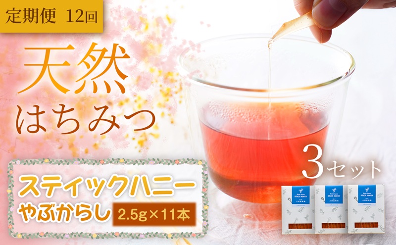 【定期便12ヵ月】【贅沢はちみつ習慣】美容パックにも最適！スティックハニー やぶからし 2.5g×11本×3セット　岩手 盛岡市 国産 蜂蜜 無添加 無加工 天然 濃厚 上品な香り スイーツ ご褒美 美容 健康食品 免疫力 美肌 ギフト プレゼント