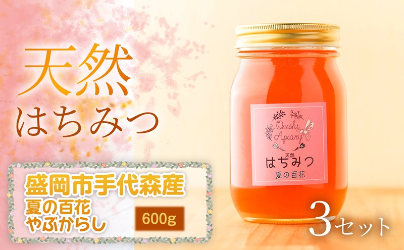 【四季の花が香る】 岩手県産天然はちみつ夏の百花・やぶからし（盛岡市手代森産）600g×3セット　岩手 盛岡市 国産 蜂蜜 無添加 無加工 季節の蜂蜜 天然 希少 濃厚 上品な香り スイーツ ご褒美 美容 健康食品 免疫力 美肌 ギフト