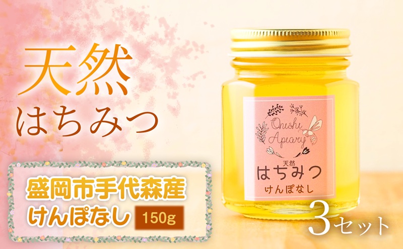 【四季の花が香る】 岩手県産天然はちみつけんぽなし（盛岡市手代森産）150g×3セット　岩手 盛岡市 国産 蜂蜜 無添加 無加工 季節の蜂蜜 天然 希少 濃厚 上品な香り スイーツ ご褒美 美容 健康食品 免疫力 美肌 ギフト プレゼント 贈答用