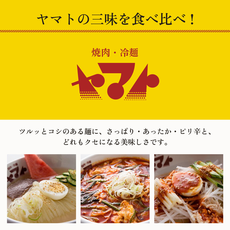 ヤマト 生麺 3種 セット 詰め合わせ 焼肉冷麺ヤマト 冷麺 温麺 ビビン麺 各2食 化粧箱入り 盛岡冷麺 スープ カクテキ 盛岡三大麺 焼肉屋 生麺 麺 麺類 辛麺 ピリ辛 牛骨スープ タレ 牛骨 惣菜 昼食 夜食 夕食 岩手 岩手県 盛岡市
