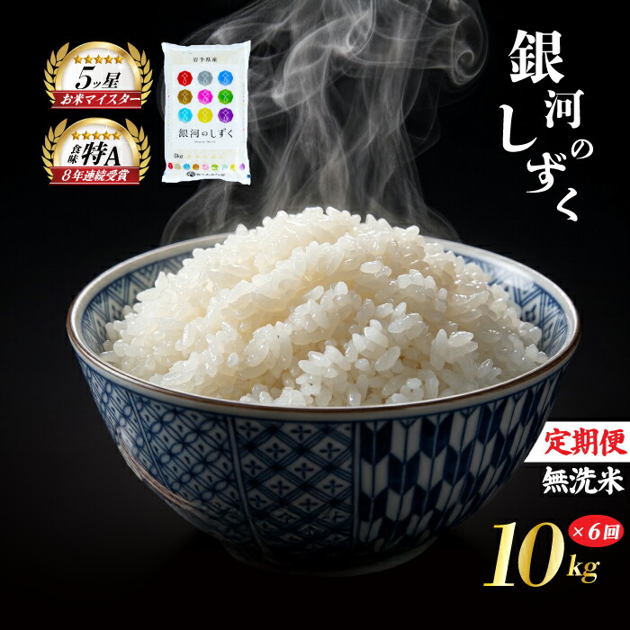 銀河のしずく 無洗米 10kg 5kg×2袋 米 定期便 6回 6ヶ月 連続 お届け 盛岡市産 いわて米 ブランド米 精米 白米 米 お米 こめ コメ ライス ご飯 ごはん 美味しい おすすめ贈り物 ぎんがのしずく 国産 産地直送 盛岡 佐々木米穀店