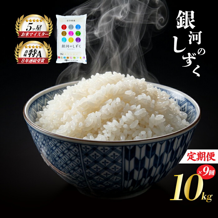 銀河のしずく 10kg 5kg×2袋 米 定期便 9回 9ヶ月 連続 お届け 盛岡市産 いわて米 ブランド米 精米 白米 米 お米 こめ コメ ライス ご飯 ごはん 美味しい おすすめ贈り物 ぎんがのしずく 国産 産地直送 盛岡 佐々木米穀店