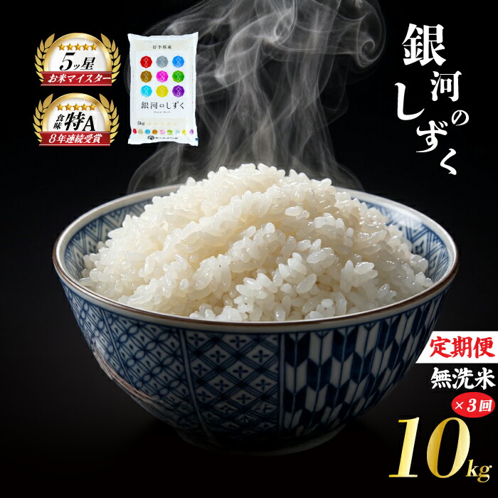 銀河のしずく 無洗米 10kg 5kg×2袋 米 定期便 3回 3ヶ月 連続 お届け 盛岡市産 いわて米 ブランド米 精米 白米 米 お米 こめ コメ ライス ご飯 ごはん 美味しい おすすめ贈り物 ぎんがのしずく 産地直送 盛岡 佐々木米穀店