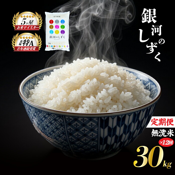 銀河のしずく 無洗米 30kg 5kg×6袋 米 定期便 12回 12ヶ月 連続 お届け 盛岡市産 いわて米 ブランド米 精米 白米 米 お米 こめ コメ ライス ご飯 ごはん 美味しい おすすめ贈り物 ぎんがのしずく 産地直送 盛岡 佐々木米穀店