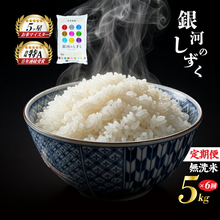 銀河のしずく 無洗米 5kg 米 定期便 6回 6ヶ月 連続 お届け 盛岡市産 いわて米 ブランド米 精米 白米 米 お米 こめ コメ ライス ご飯 ごはん 美味しい おすすめ贈り物 ぎんがのしずく 国産 産地直送 盛岡 佐々木米穀店