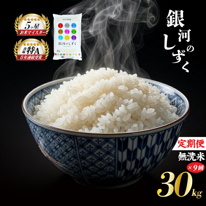 銀河のしずく 無洗米 30kg 5kg×6袋 米 定期便 9回 9ヶ月 連続 お届け 盛岡市産 いわて米 ブランド米 精米 白米 米 お米 こめ コメ ライス ご飯 ごはん 美味しい おすすめ贈り物 ぎんがのしずく 産地直送 盛岡 佐々木米穀店