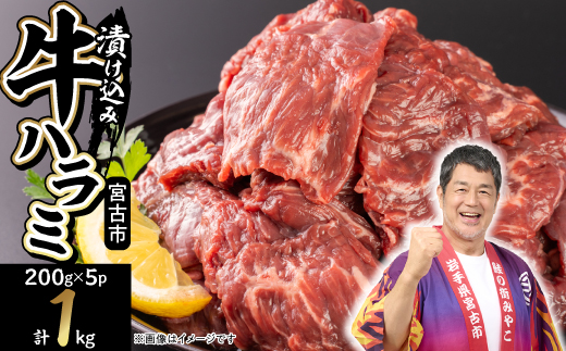 吉田精肉店の漬け込み牛ハラミ 1kg (200g×5P)【配送不可地域：離島】【1440322】