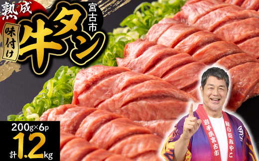 三陸宮古の塩を使用した熟成牛タンスライス味付け1.2kg(200g×6)【配送不可地域：離島】【1278101】