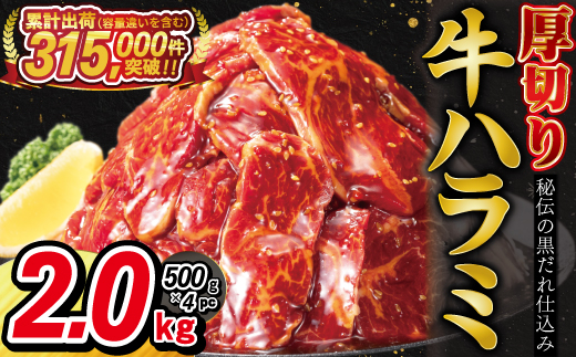 厚切り牛ハラミ2kg（500g×4パック） 焼肉 BBQ 【855】
