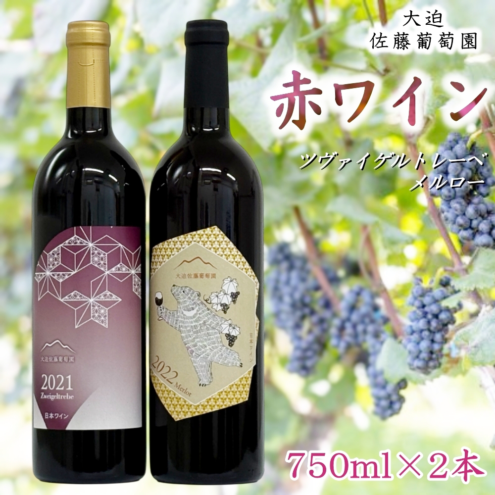 大迫佐藤葡萄園赤ワイン2本セット（ツヴァイゲルト・メルロー） 【649】