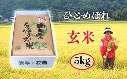 減農薬栽培　岩手花巻産ひとめぼれ玄米５kg 【509】