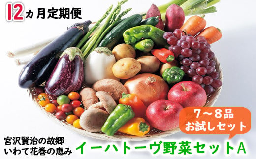 ＜2025年3月より発送開始＞【定期便12ヶ月コース】イーハトーヴ野菜A お試しセット  7～8品 詰め合わせ 【295】