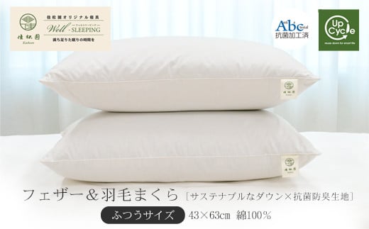 フェザー＆ダウンピロー（羽毛まくら） ふつうサイズ［ サステナブルな羽根と羽毛×抗菌防臭生地］ 【1325】