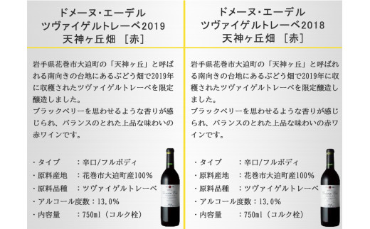 赤ワイン飲み比べ２本セット【ギフトＢＯＸ入り】自社畑ツヴァイゲルトレーベ2018・2019【1428】