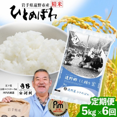 【毎月定期便】遠野産 ひとめぼれ 精米 5kg 河判全6回【4081728】