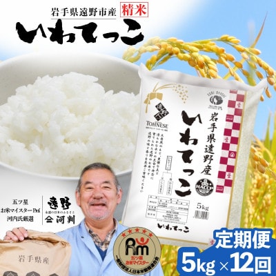 【毎月定期便】遠野産 いわてっこ 精米 5kg 河判全12回【4081732】