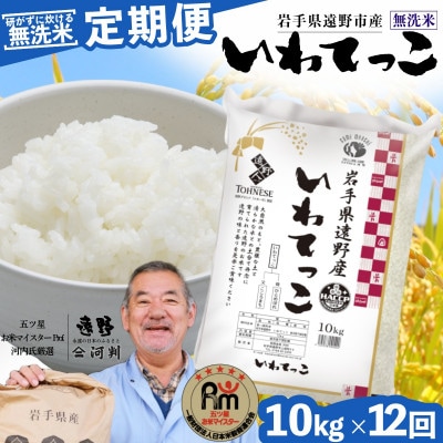 【毎月定期便】〈無洗米〉岩手県 遠野市産 いわてっこ 10kg 【 コメマルシェ 河判 】全12回【4082958】