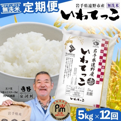 【毎月定期便】〈無洗米〉岩手県 遠野市産 いわてっこ 5kg 【 コメマルシェ 河判 】全12回【4082955】