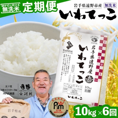 【毎月定期便】〈無洗米〉岩手県 遠野市産 いわてっこ 10kg 【 コメマルシェ 河判 】全6回【4082957】