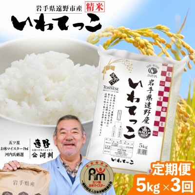 【毎月定期便】遠野産 いわてっこ 精米 5kg 河判全3回【4081730】