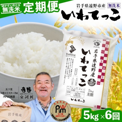 【毎月定期便】〈無洗米〉岩手県 遠野市産 いわてっこ 5kg 【 コメマルシェ 河判 】全6回【4082954】
