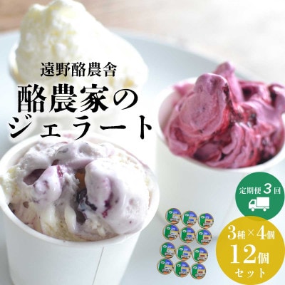 【毎月定期便】遠野酪農舎 ジェラート 130ml 12個 食べ比べ セット全3回【配送不可地域：離島】【4051612】